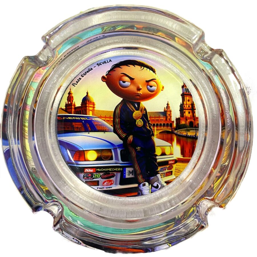 CENICERO CRISTAL STEWIE PLAZA ESPAÑA AZUL